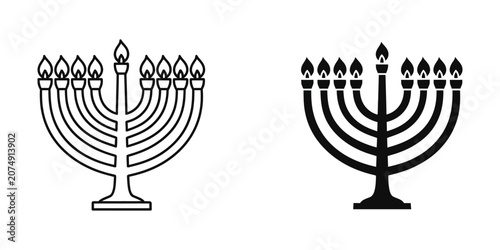 Fotografie Hanukkah menorah icon set with hanukkah religion celebration tradition religious