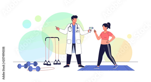 Medical Professional Checking the Temperature of a Fitness Enthusiast Before Workout