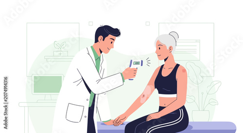 Medical Professional Checking the Temperature of a Patient Utilizing Modern Technology