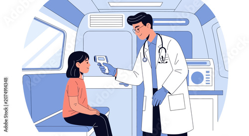 Medical Professional Checking the Temperature of a Patient Inside a Vehicle