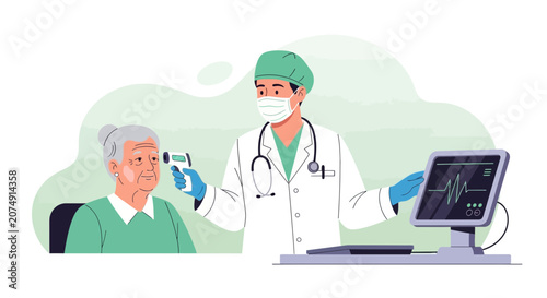 Medical Professional Checking the Temperature of an Elderly Patient for Potential Illness