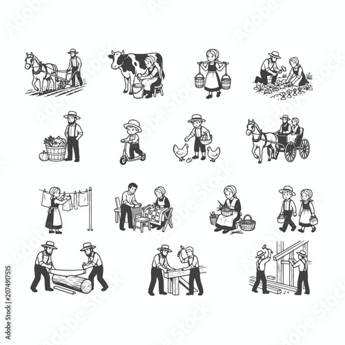 Fotografie Vintage Amish People Daily Life