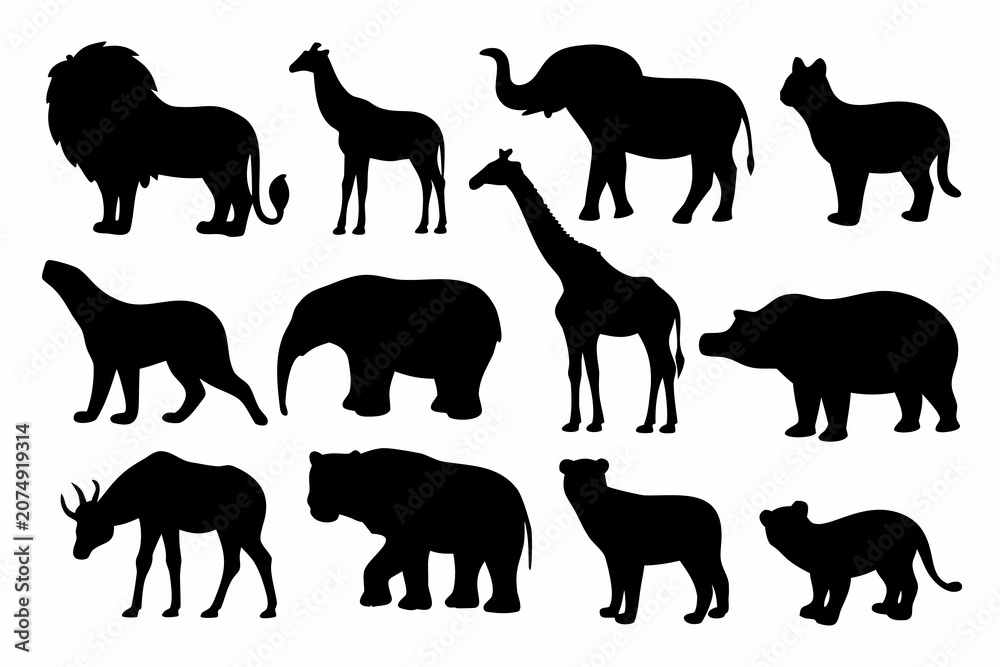 Fototapeta premium Set of wild animal silhouettes