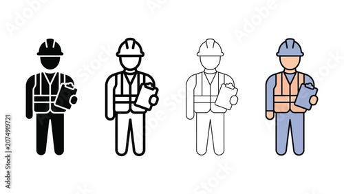 фотографія Construction worker icon set black outline flat color and minimalist styles