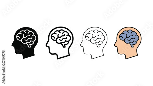 Schilderij op canvas Human brain anatomy icons set four color variations