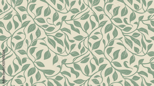 Quadro su tela Seamless Botanical Pattern with Green Leaves and Winding Vines