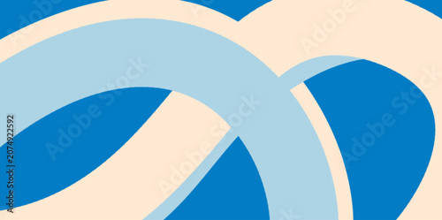 Elegant flowing lines and thick ribbons in light blue and cream colors overlapping on a professional blue backdrop. Perfect for technology or connectivity themes.