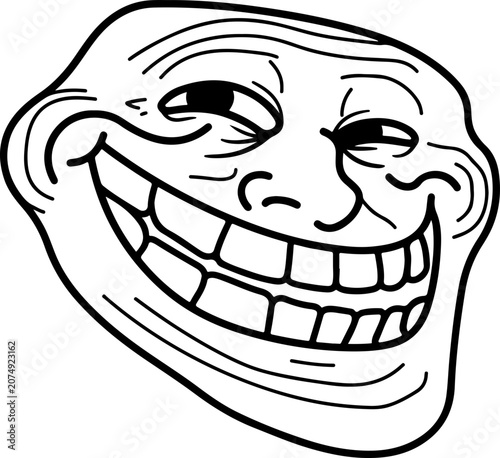 Outline illustration of a smiling troll face