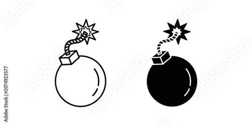 Fotografie Cartoon bomb vector icons with lit fuse explosive detonation illustration confli
