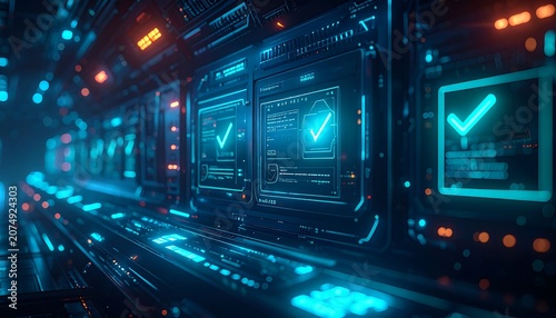 Glowing Holographic Digital Task Checklist Interface