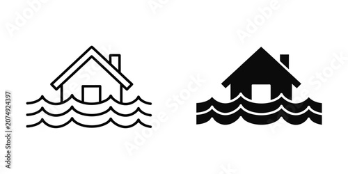 Φωτογραφία House flooding and natural disaster icon set with disaster insurance building em