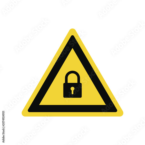 Yellow triangle warning sign with a padlock