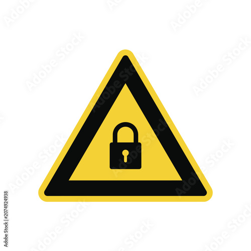 Yellow triangle warning sign with black lock symbol