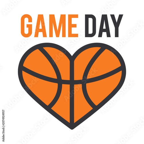 orange heart shaped basketball with game day text