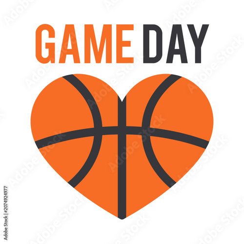 game day basketball heart symbol with text