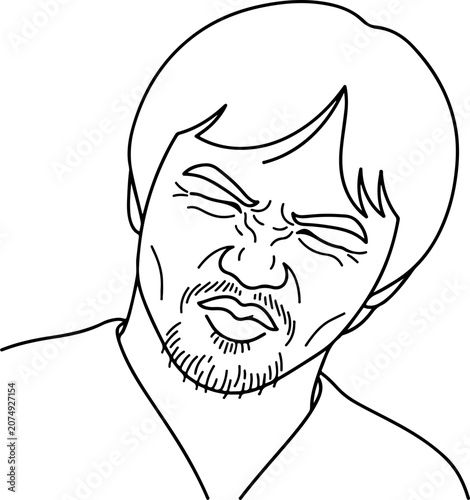 Outline illustration of a man with a sour facial expression