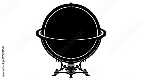 Bild auf Leinwand Black, vintage-style globe, terrestrial sphere, decorative stand, minimalist des