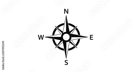 Compass rose illustration with cardinal directions on a white background