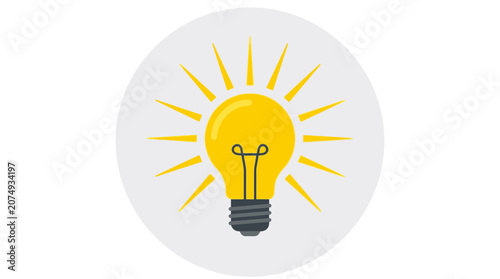 Bright yellow light bulb icon set in circular frame.