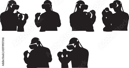 Valokuva Black Solid VR Haptic Glove 3D Sculpting Silhouettes Set of Six on White Backgro