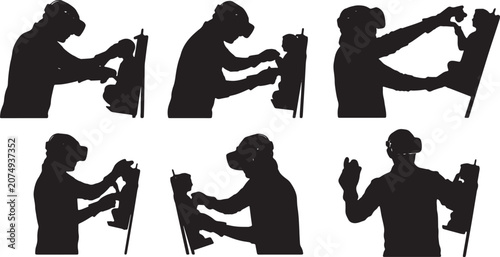Canvas-taulu Black Solid VR Haptic Glove 3D Sculpting Silhouettes Set of Six on White Backgro