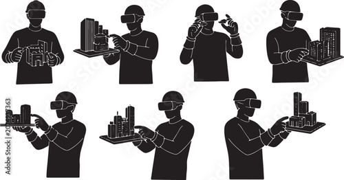 Foto Black Solid VR Haptic Glove Engineering Silhouettes Set of Six on White Backgrou