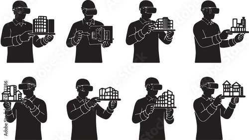 Tableau sur toile Black Solid VR Haptic Glove Engineering Silhouettes Set of Six on White Backgrou