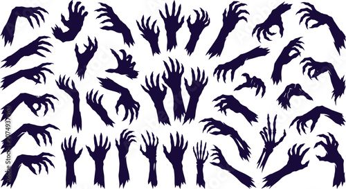 Konstfotografi Black silhouettes of ghost or demon arms collection isolated on white background