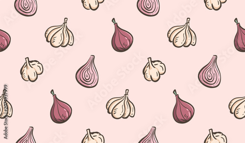 Tableau sur toile Kitchen spices doodle background