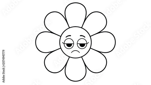 фотографія Sad flower cartoon character with frowning face and petals  isolated on white