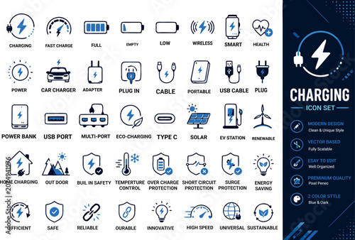 Blue Business Icons Set Vector Collection for Web Design Website Interface Network Communication Mobile Media and Internet Symbols.