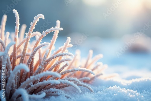 Winter Frost on Delicate Plant Stalks, a Close-Up View of Nature's Icy Embrace