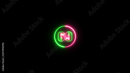 abstract neon circle with text 69 number countdown timer background.