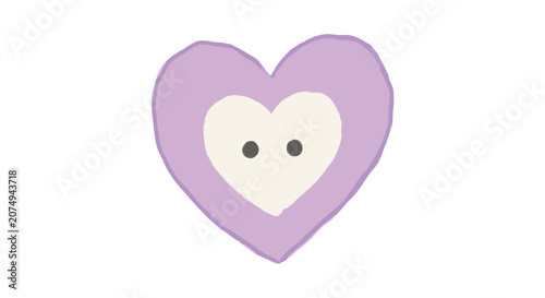 фотографія Cute purple heart with white center and small black eyes smiling face