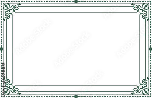 Elegant Green Certificate Border Template with Vintage Ornaments. Design print for greeting cards, wedding invitations, restaurant menu, royal certificates. Set 24

