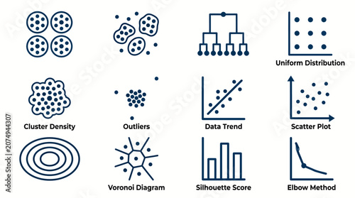 Fotografie Infographic with various data analysis and clustering method icons