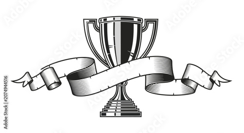 Obraz na płótnie Trophy Cup with Ribbon Banner Award.