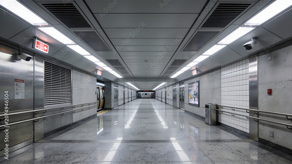 Fototapeta premium Modern Empty Subway Station Hallway Interior
