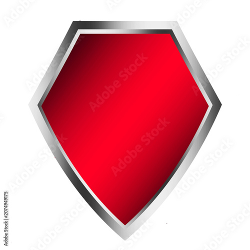 Red metal guard shield shape objects isolated on white background	