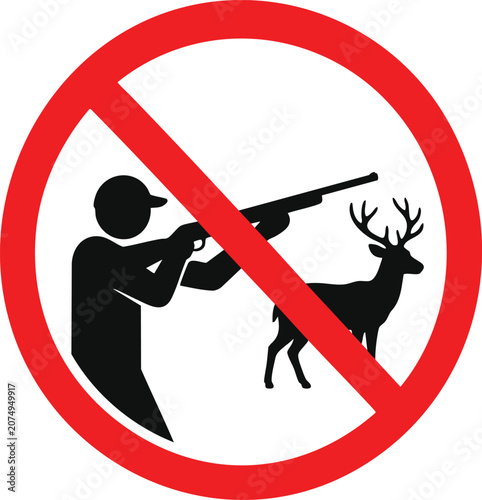 Foto No hunting sign with hunter and deer silhouette prohibition symbol for wildlife