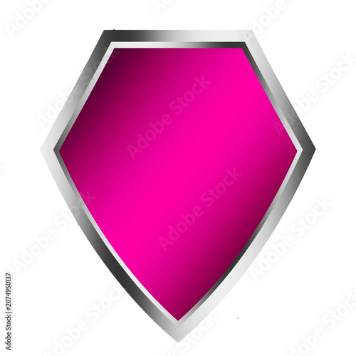 Silver pink metal guard shield shape objects isolated on white background	