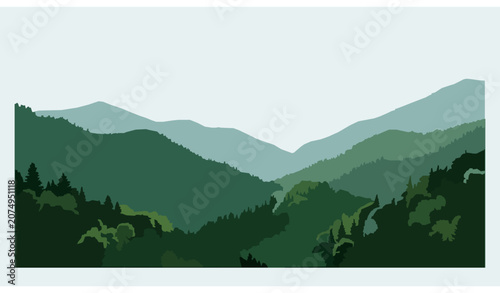 Minimal Great Smoky Mountains Summer Vector Illustration with Wooded Appalachian Hills