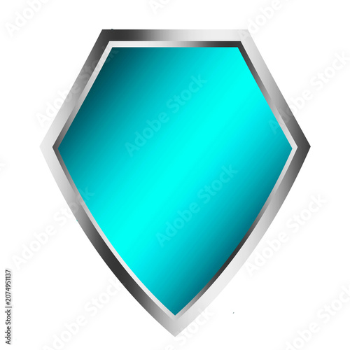 Silver blue light metal guard shield shape objects isolated on white background	