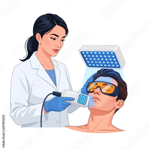 Female Dermatologist Performing Photodynamic Acne Therapy