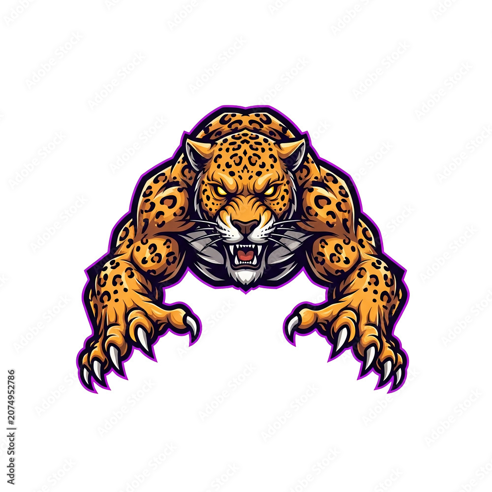 Fototapeta premium Furious Jaguar with Sharp Claws Roaring.