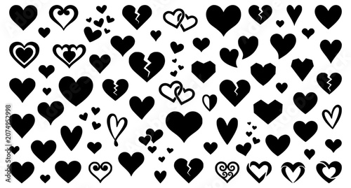 Schilderij op canvas Minimalist Black Heart Icons Set with Thirty Six Creative Love Symbol Silhouette