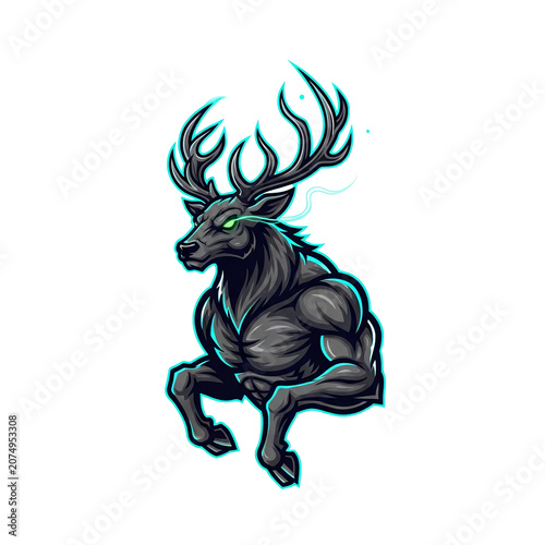 Stag with Large Antlers Running Fast.