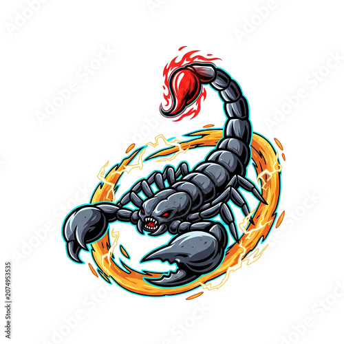 Scorpion with red flame tail.