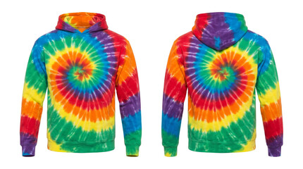 Rainbow Spiral Tie Dye Pullover Hoodie Ghost Mannequin Mockup Front and Back View isolated on plain background 