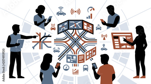 Smart City Logistics and Connected Data Network Illustration